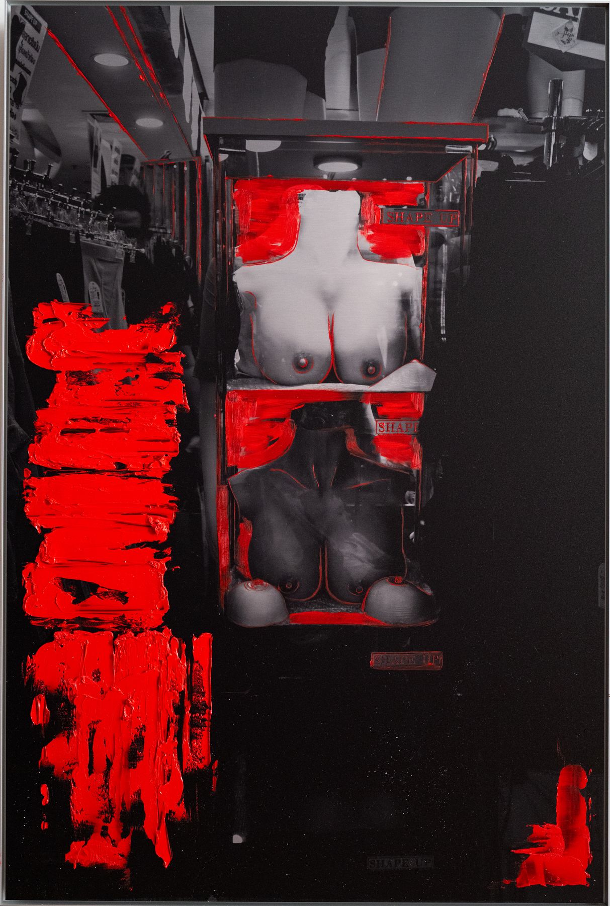 Untitled. Black-and-white photograph on brushed aluminium and oil paint
