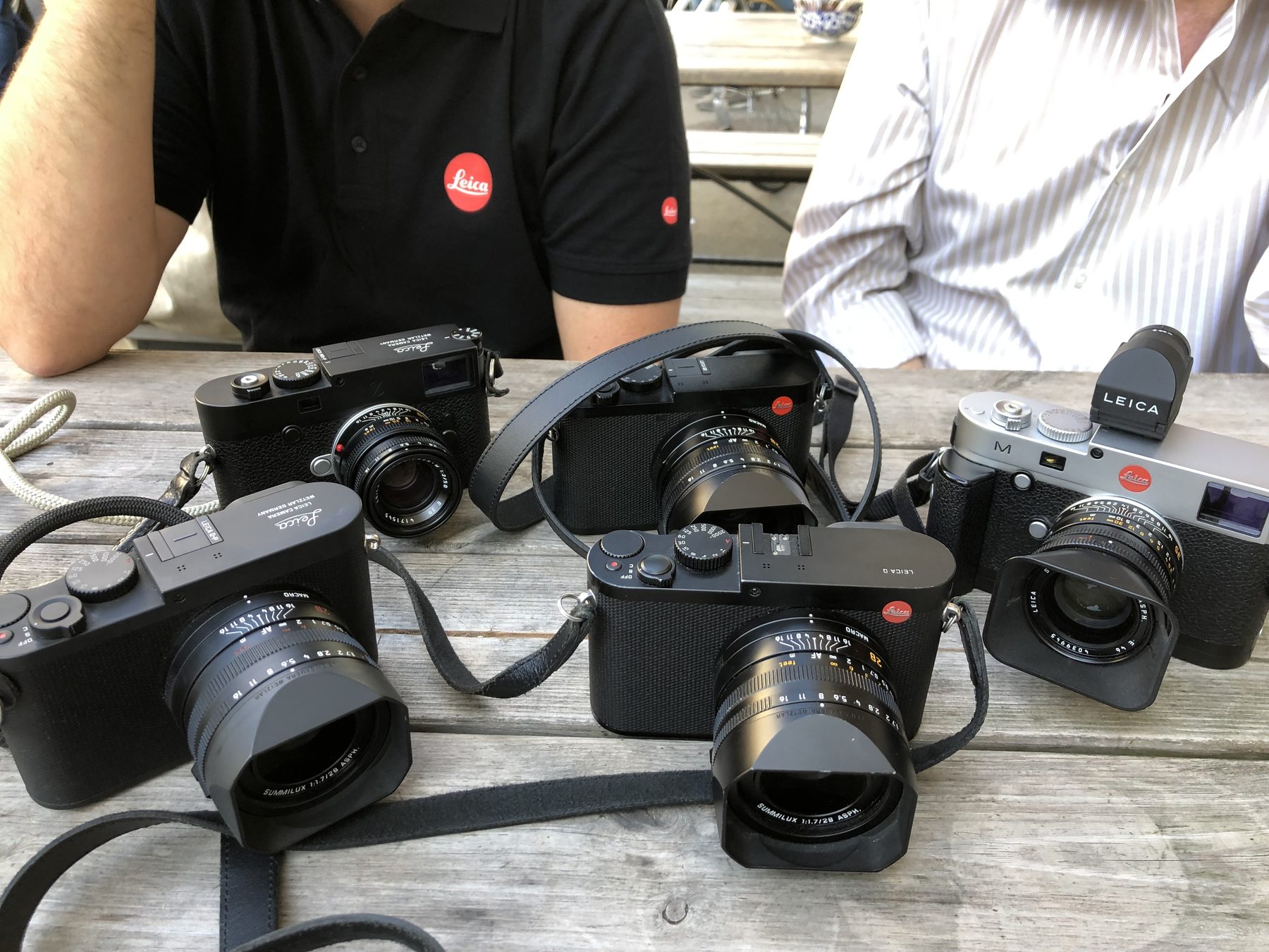 Leica cameras and lenses on a wooden table during a lesson