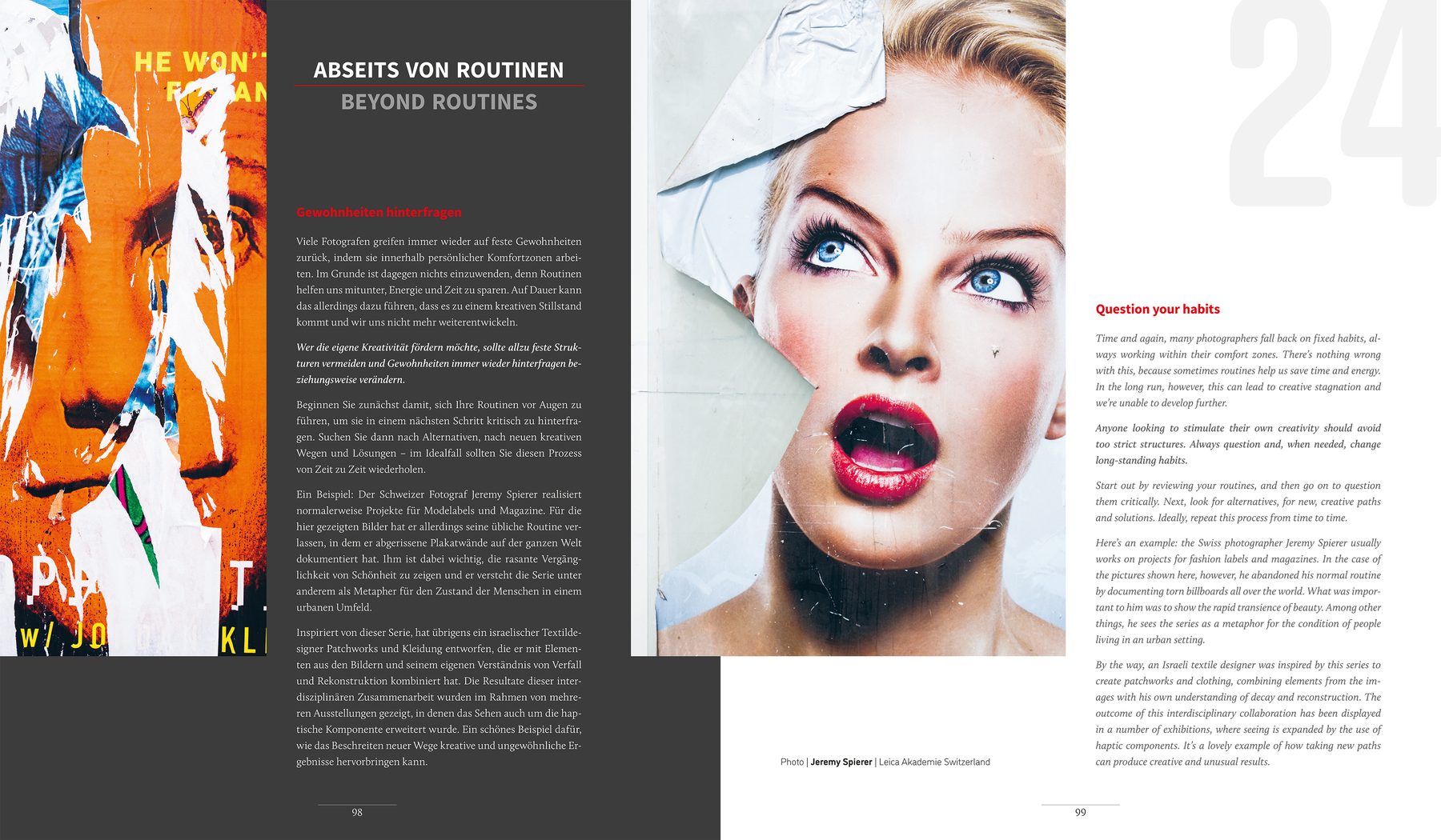 Spread of the chapter Beyond Routines, with photographs by Jeremy Spierer